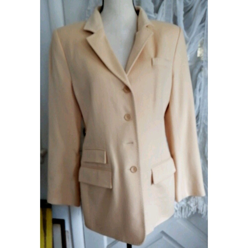 Vintage Women 100% Wool Blazer Lined Yellow Made in France Size 42
